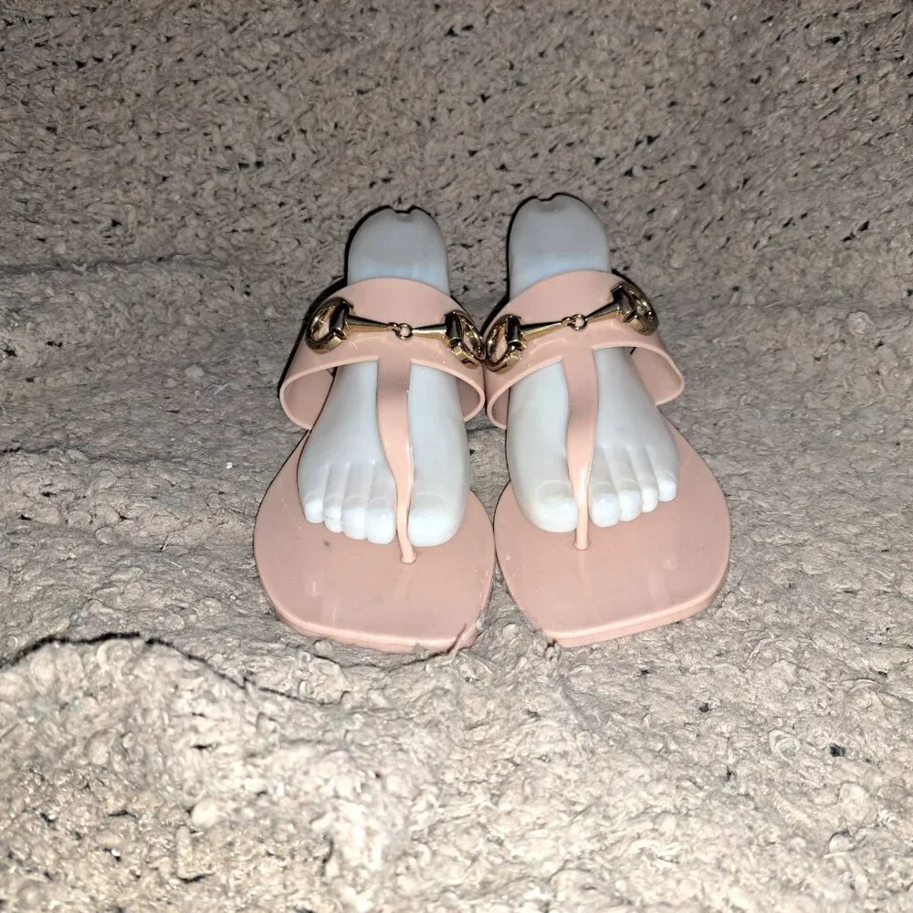 JEFFREY CAMPBELL-Annia-Beige Jelly Sandal Horse Bit-Sz 40/9-Near Mint - Picture 3 of 8